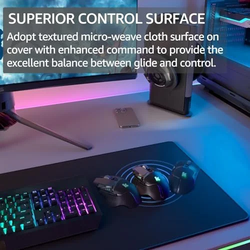 KTRIO Large Gaming Mouse Pad Desk Mat - Superior Micro-Weave Cloth for Precise Mouse Control, Non-Slip Rubber Base, Stitched Edges, Water-Resistant