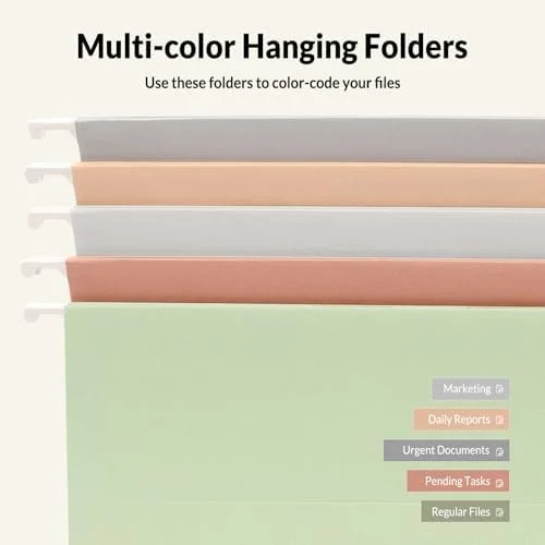 SUNEE 25 Count Hanging File Folders - Pastel Colors, Hanging File Folders Letter Size, Hanging Folders with 1/5-cut Tabs, Designed for Bulky Files