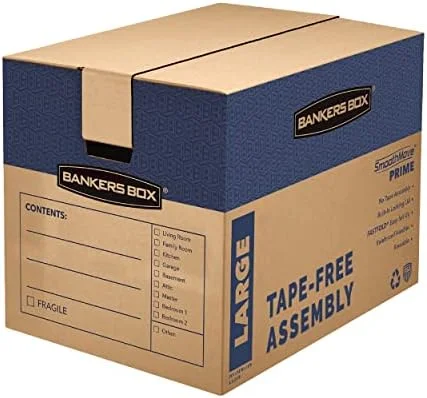 Bankers Box Large Prime Moving Box 6 Pack - Reinforced Handles, Tape-Free Assembly, Attached Lid, 18-in x 18-in x 24-in (0062904)