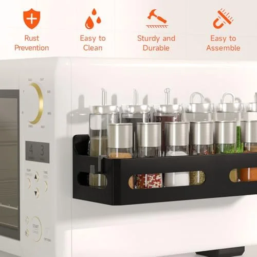 Sevenblue 4 Pack Strong Magnetic Spice Rack for Refrigerator - Multipurpose Magnetic Shelf for Fridge with 4 Hooks for Kitchen and Bathroom