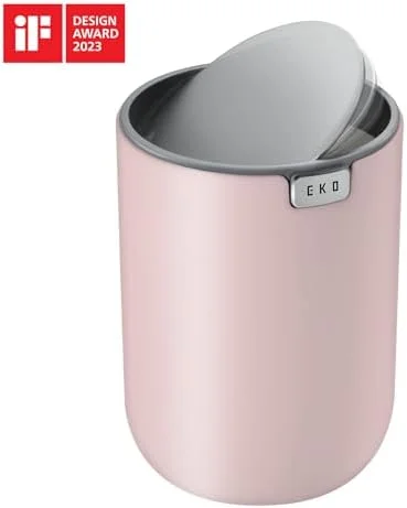 EKO Fandy 0.4 Gal/1.5L Mini Tabletop Trash Bin with Swing-Lid - Desktop Trash Can for Bathroom Countertop, Vanity, Coffee or Office, Small Garbage Bin
