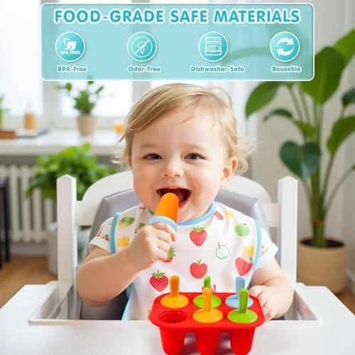 Miaowoof Silicone Popsicles Molds for Toddlers - 6-Cavity Non-BPA Premium Silicone Small Popsicle Molds, Ice Pop Mold with 6 Colorful Reusable Sticks