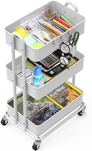 Simple Houseware 3-Tier Heavy Duty Metal Utility Rolling Cart, White