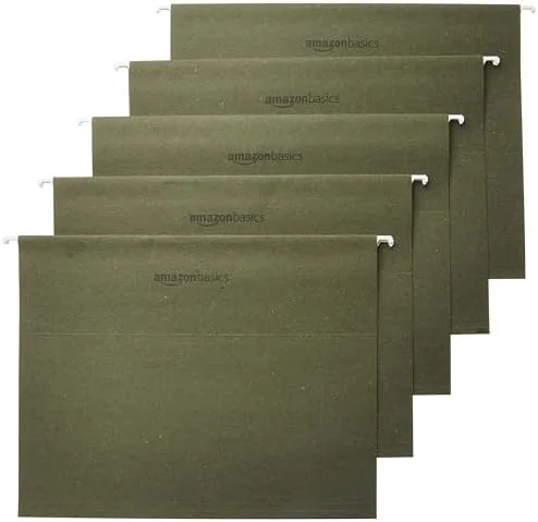 Amazon Basics Hanging File Folders with Adjustable Tabs - Sturdy Expandable Document Organizer, Letter Size 8.5x11 inch, Green, 25-Pack