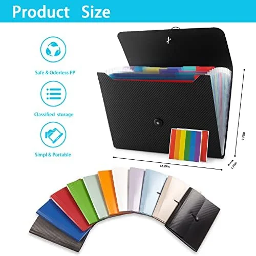 Nicfaec Expanding File Folder, File Organizer, 13 Pockets, Grey, File Organizer Accordion Filing Folder for Documents, Aesthetic Paper Organizer