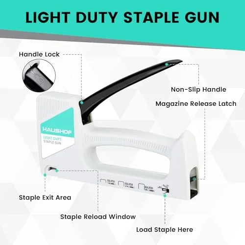 HAUSHOF Light Duty Staple Gun - Upholstery Staple Gun with 800PCS JT21 Staples and Stapler Remover, Fits JT21 Staple of 1/4'', 5/16'' & 3/8'', Used