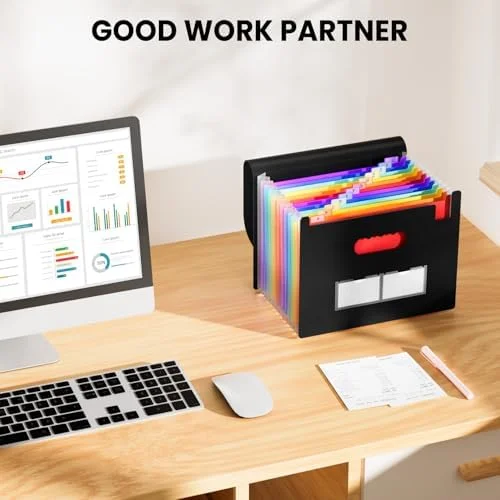 Sooez Accordion File Organizer, 13 Pockets Expanding File Folder, Portable Monthly Paper Bill Tax Receipt Organizer, Letter A4 Size Document Holder