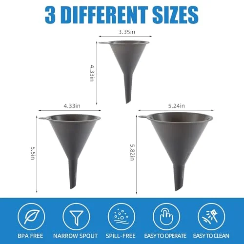 Plastic Kitchen Funnel Set of 3, Round Kitchen Funnels for Filling Bottles, Durable and Multifunctional Funnels for Filling Canning, Cooking, Lab or