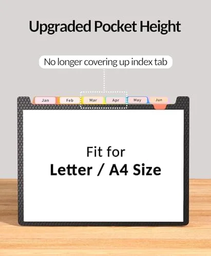 Sooez Upgraded Accordion File Organizer - Expanding File Folder with Deeper 12 Pockets - Never Cover Up Index Tabs, Monthly Bill Paper Receipt