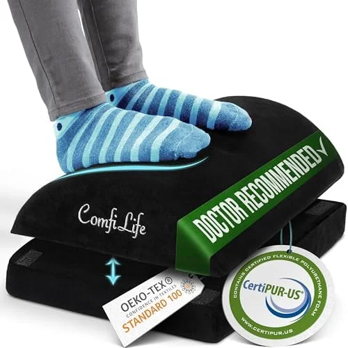 ComfiLife Foot Rest for Under Desk at Work – Adjustable Height Memory Foam Foot Stool for Under Desk, Office Chair & Gaming Chair – Ergonomic