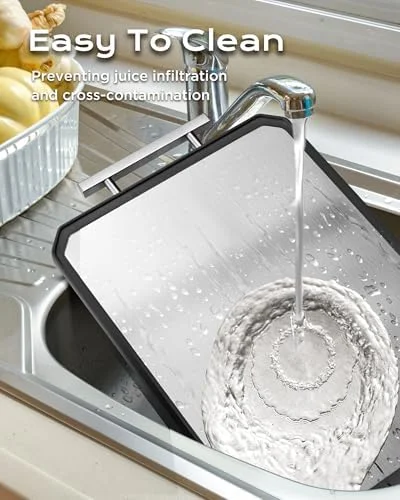 SNOWCLAD Stainless Steel Cutting Board, Double Sided Steel Bread Boards for kitchen, Stainless Steel/Wheat straw pp Large Board for meat, non toxic