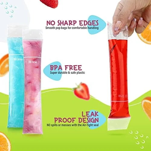 Frozip 125 Disposable Ice Popsicle Mold Bags| BPA Free Freezer Tubes With Zip Seals, For Healthy Snacks, Yogurt Sticks, Juice & Fruit Smoothies, Ice