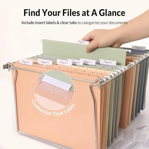 SUNEE 25 Count Hanging File Folders - Pastel Colors, Hanging File Folders Letter Size, Hanging Folders with 1/5-cut Tabs, Designed for Bulky Files