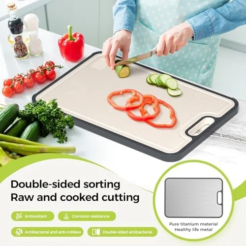 Titanium Cutting Board for Kitchen, Cutting Board Double Sided Food Grade, Pure Titanium/PP, Easy to Clean Large Size 15”×10.3”