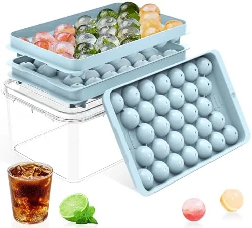 Ice Cube Tray with Lid and Bin – Round Ice Cube Trays for Freezer, BPA-Free Food-Grade Ice Mold, Stackable Ice Ball Maker, Iced Bucket Kits, Circle