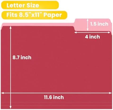 SUNEE File Folders, 30 Pack Manilla Folders 8.5 x 11, Colored File Folders Home Office School Supplies for Documents Files Paper, 6 Assorted Colors