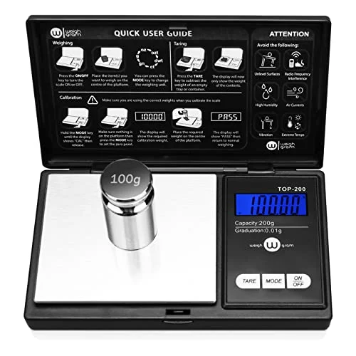 Weigh Gram 200g Digital Pocket Gram Scale 0.01g Accuracy - 200g x 0.01g Mini Digital Grams Scale, Small Food Scale, Jewelry Scale, Ounces Grains Scale