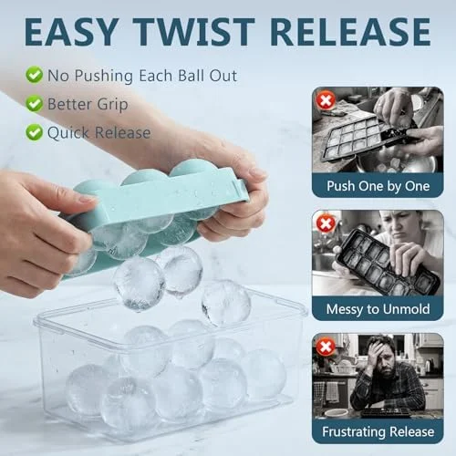 WIBIMEN Large Ice Cube Molds, Big Round Whiskey Ice Cube Trays for Freezer, Easy to Fill & Release, Whiskey Bourbon Cocktail(1.9In*6 Balls- Blue/2
