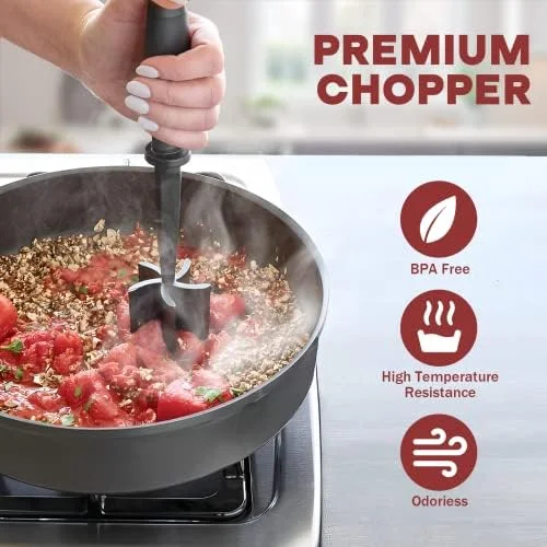 Meat Chopper, Hamburger Grinder, Premium Heat Resistant Smasher for Ground Beef, Burger Grinder Nylon Potato Mix Tool, Meat & Poultry