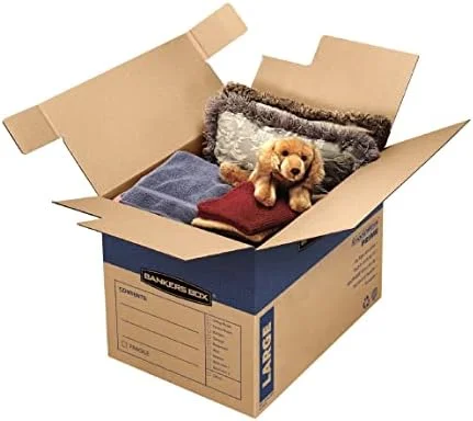 Bankers Box Large Prime Moving Box 6 Pack - Reinforced Handles, Tape-Free Assembly, Attached Lid, 18-in x 18-in x 24-in (0062904)