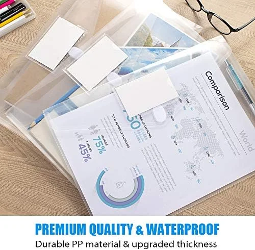 Sooez 10 Pack Plastic Envelopes File Folders, Clear Folder for Document US Letter A4 Size Poly Envelopes with Label Pockets for School Home Work