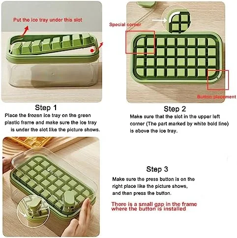 Ice Cube Tray with Lid and Bin, 2 Pack Ice Cube Trays for Freezer, 64 Pcs Ice Cube Mold, Press Button Easy Release Ice Tray, Small Ice Cubes Maker