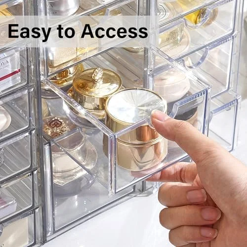 Prsildan Acrylic Drawer Makeup Organizer with 6 Drawers (Not for Baby Bottle), Set of 2 Office Desk Organizers Accessories, Clear Stackable Storage