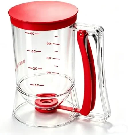 BBSTARZ Pancake Batter Dispenser – 4-Cup Batter Dispenser with Squeeze Handle & Measuring Marks for Pancakes - Waffles, Muffins, Crepes & Cupcakes –