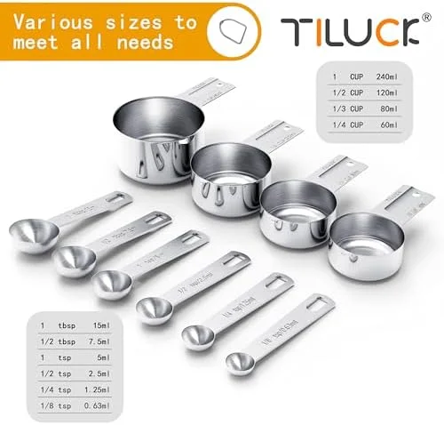 TILUCK Stainless Steel Measuring Cups & Spoons Set, Cups and Spoons, Kitchen Gadgets for Cooking & Baking (10)