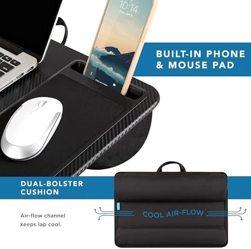 LAPGEAR Home Office Pro Lap Desk with Wrist Rest - Mouse Pad, and Phone Holder - Black Carbon - Fits up to 15.6 Inch Laptops - Style No. 91598