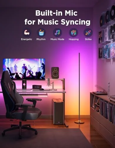 Govee RGBIC Floor Lamp Basic, 1000lm LED Corner Lamp Compatible with SmartThings, Alexa, and Matter, Modern Floor Lamp with Music Sync and 16 Million