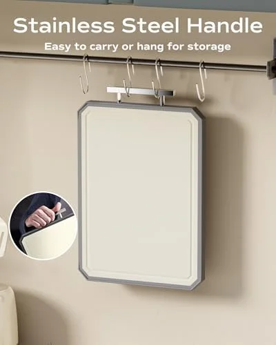 SNOWCLAD Stainless Steel Cutting Board, Double Sided Steel Bread Boards for kitchen, Stainless Steel/Wheat straw pp Large Board for meat, non toxic