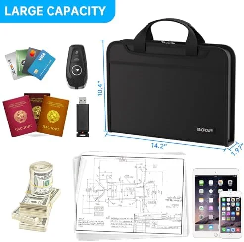 ENGPOW Accordion File Organizer, Fireproof Expanding File Folder with 13 Pockets Document Organizer with Handle & Labels, Portable Home Travel Safe