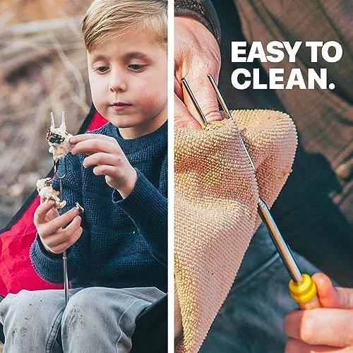 MalloMe Smores Sticks for Fire Pit Long - Marshmallow Roasting Sticks Smores Kit - Smore Skewers Hot Dog Fork Campfire Cooking Equipment, Camping