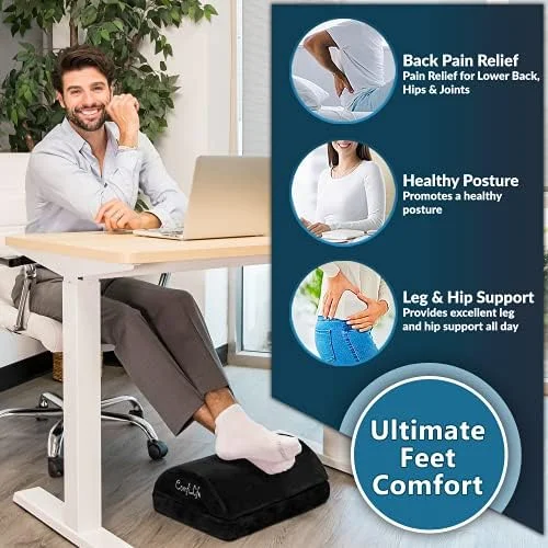 ComfiLife Foot Rest for Under Desk at Work – Adjustable Height Memory Foam Foot Stool for Under Desk, Office Chair & Gaming Chair – Ergonomic