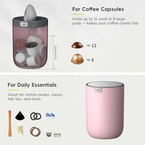 EKO Fandy 0.4 Gal/1.5L Mini Tabletop Trash Bin with Swing-Lid - Desktop Trash Can for Bathroom Countertop, Vanity, Coffee or Office, Small Garbage Bin