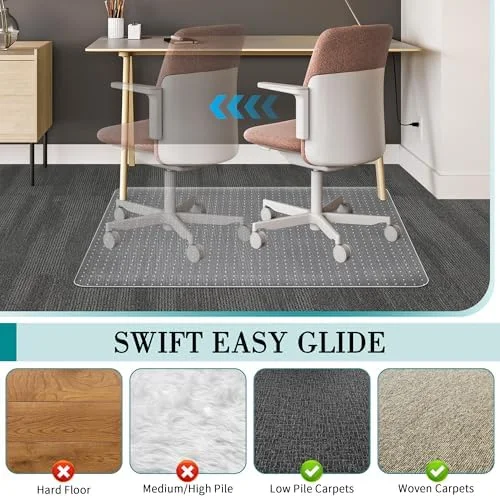 Office Chair Mat for Carpets, Clear Computer Desk Chair Mat for Low Carpeted Floors, Thick and Sturdy Carpet Protector, Easy Glide and Flat Without