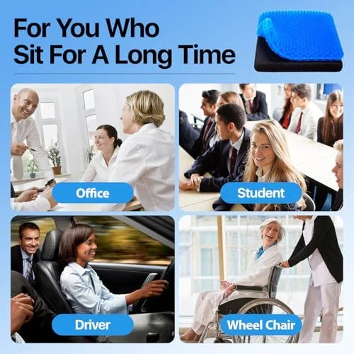 Gel Seat Cushion - Cooling seat Cushion (Super Large & Thick), Breathable Honeycomb Design Absorbs Pressure Points Seat Cushion, Gel Cushion for