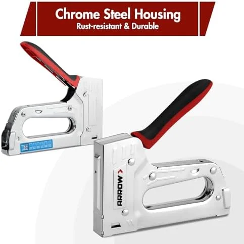 Arrow T55BL Staple Gun Kit, Heavy Duty Manual Stapler with 3750 Pieces T50 1/4", 3/8", 1/2" Staples, Soft Rubber Grip, for Upholstery Professional