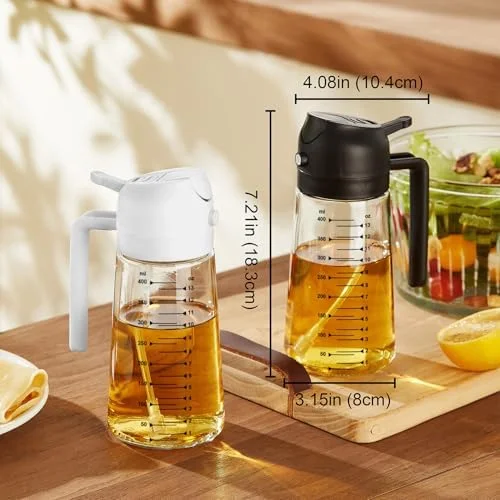 TrendPlain 16oz/470ml Glass Olive Oil Sprayer for Cooking – 2 in 1 Olive Oil Dispenser Bottle for Kitchen Gadgets and Air Fryer Accessories, Salad