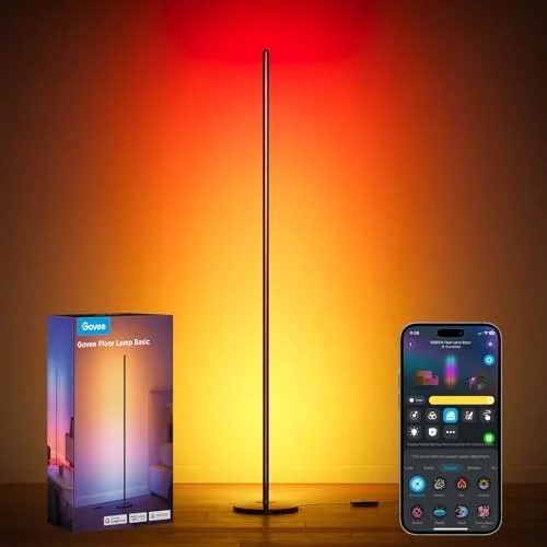 Govee RGBIC Floor Lamp Basic, 1000lm LED Corner Lamp Compatible with SmartThings, Alexa, and Matter, Modern Floor Lamp with Music Sync and 16 Million