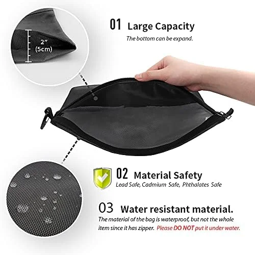 pack all Water-Resistant Material Zipper Pouch - Mesh Zipper Bags for Storage, Travel, Office (Black, Small)