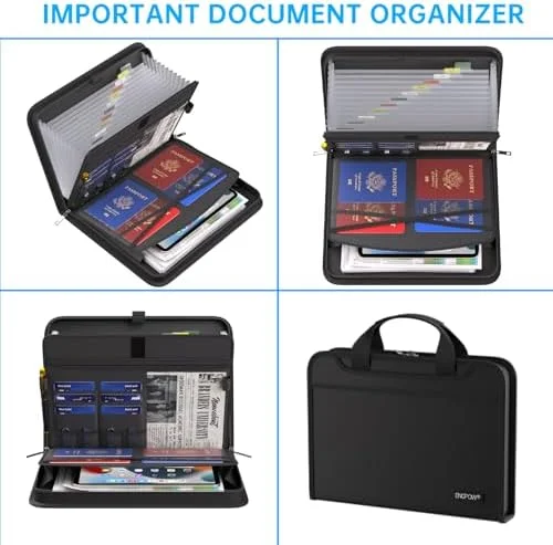 ENGPOW Accordion File Organizer, Fireproof Expanding File Folder with 13 Pockets Document Organizer with Handle & Labels, Portable Home Travel Safe