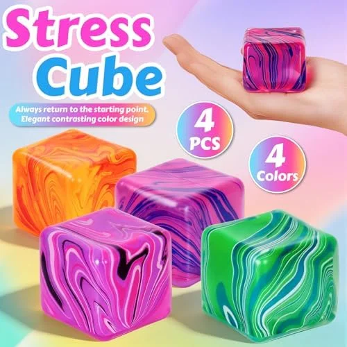 4 Pcs Stress Cube Squishies Fidget Toys, Ice Cube Shape Squeeze Toys, Slow Rise Stress Balls Sensory Toy for Kids Adults with Autism, Stress Relief