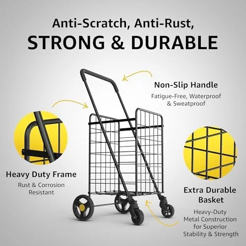 Our Modern Space Shopping Cart & 360° Swivel Wheels - Foldable Collapsible & Lightweight, Perfect for Groceries Laundry Utility Cart - Black