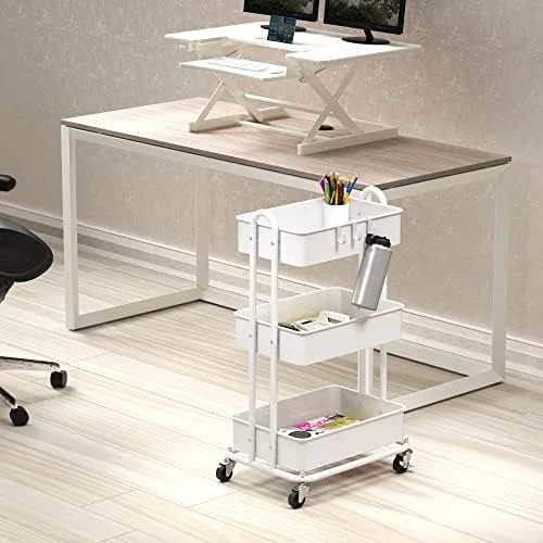 Simple Houseware 3-Tier Heavy Duty Metal Utility Rolling Cart, White