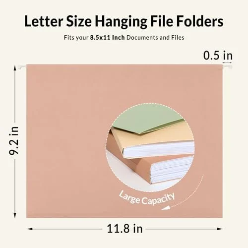 SUNEE 25 Count Hanging File Folders - Pastel Colors, Hanging File Folders Letter Size, Hanging Folders with 1/5-cut Tabs, Designed for Bulky Files