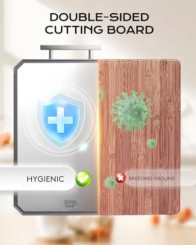 SNOWCLAD Stainless Steel Cutting Board, Double Sided Steel Bread Boards for kitchen, Stainless Steel/Wheat straw pp Large Board for meat, non toxic