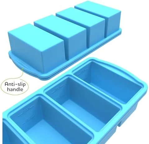ZIP STANDING Silicone Freezer Trays with Lid - 1-cup Soup Freezer Container large Ice Cube Molds with Reinforced Steel Ring Top for freezing Soup