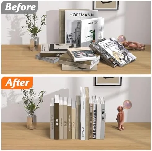 Acrylic Bookends 4 Pcs - Clear Book Ends for Shelves, Transparent Bookend Organizer, Book Holder Stand Decorative, Book Stoppers for Heavy Duty Books